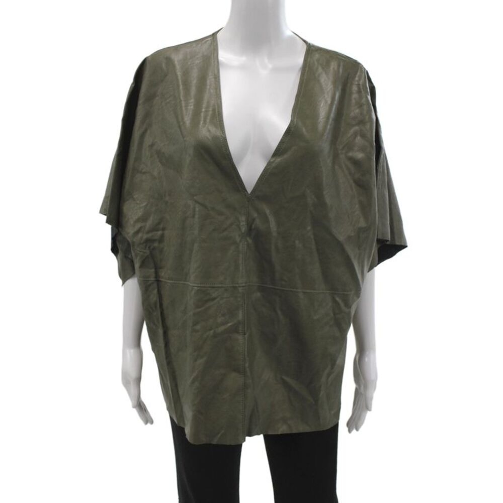 Maison Margiela Womens Green V Neck Tunic Short Sleeve Viscose Designer Size S